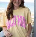 LULU MAC Pink Stripe Logo Butter Yellow Tee